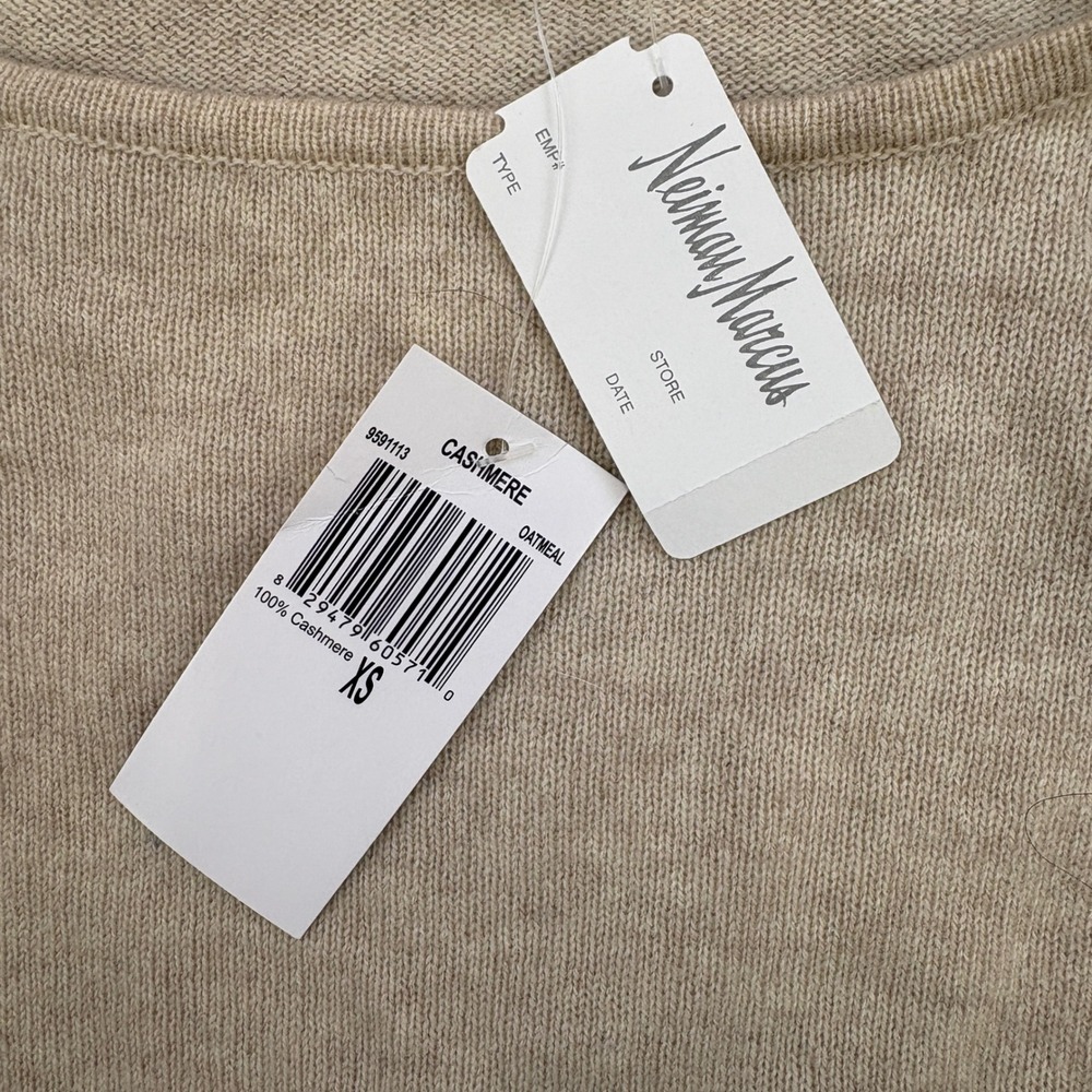 Neiman Marcus Sweater Womens XS NEW Beige Oatmeal Cashmere Boat Neck Minimalist - Picture 2 of 9